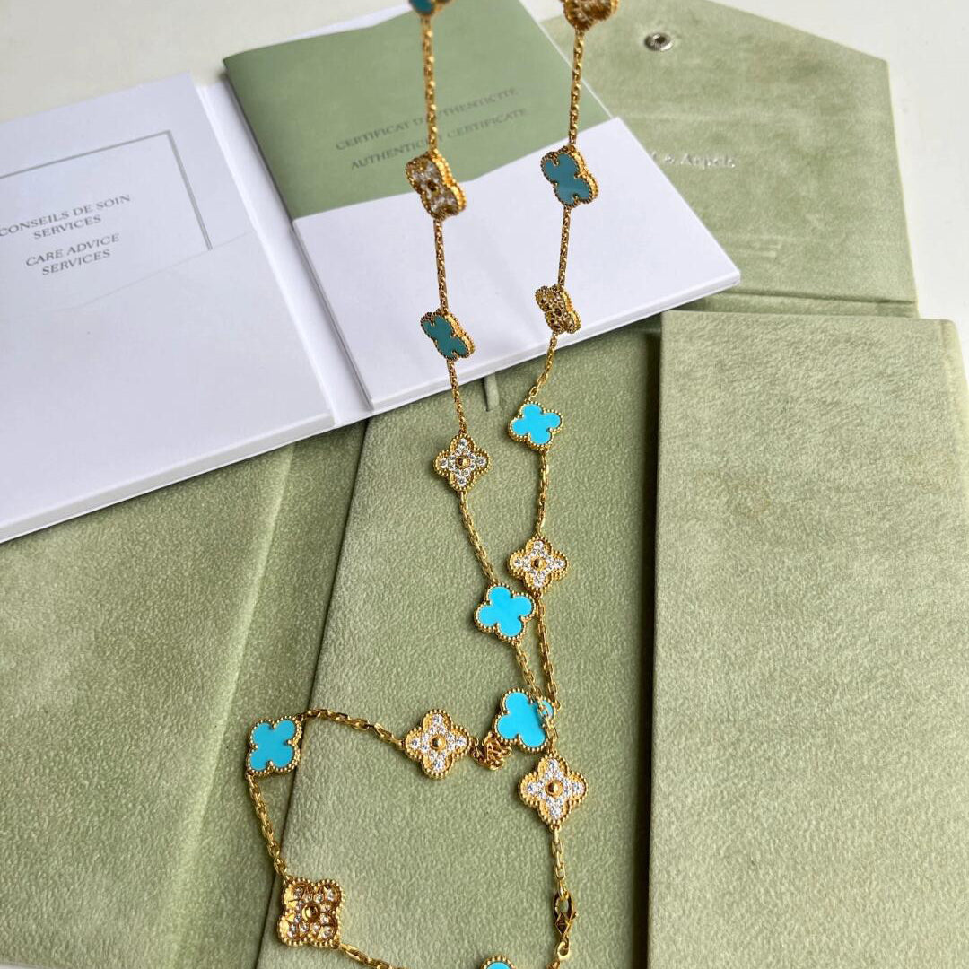 [OAKJURI Jewelry]CLOVER 20 MOTIFS TURQUOISE DIAMOND NECKLACE