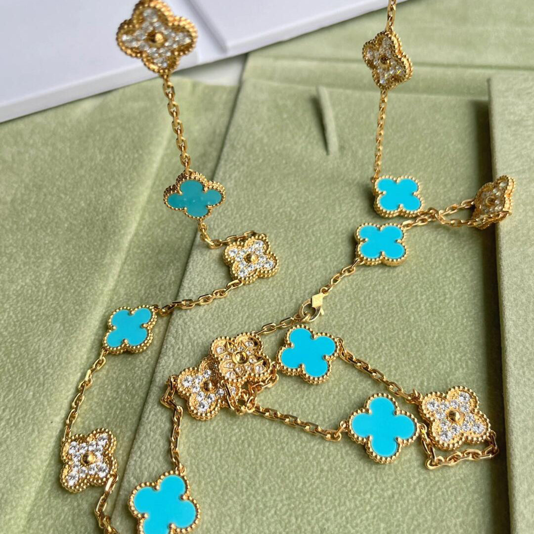 [OAKJURI Jewelry]CLOVER 20 MOTIFS TURQUOISE DIAMOND NECKLACE