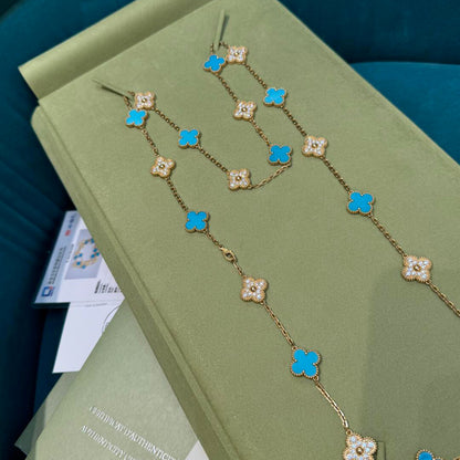 [OAKJURI Jewelry]CLOVER 20 MOTIFS TURQUOISE DIAMOND NECKLACE