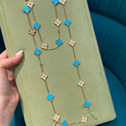 [OAKJURI Jewelry]CLOVER 20 MOTIFS TURQUOISE DIAMOND NECKLACE