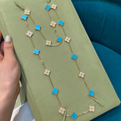 [OAKJURI Jewelry]CLOVER 20 MOTIFS TURQUOISE DIAMOND NECKLACE