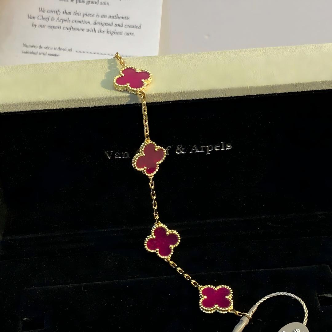 [OAKJURI Jewelry]NEW CLOVER 5 MOTIFS PINK ENAMEL BRACELET