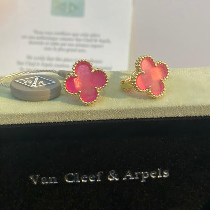 [OAKJURI Jewelry]NEW CLOVER 15MM PINK ENAMEL STUD EARRINGS
