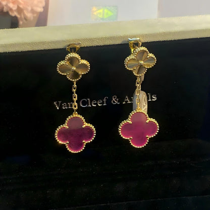 [OAKJURI Jewelry]NEW CLOVER 2 MOTIF PINK ENAMEL EARRINGS