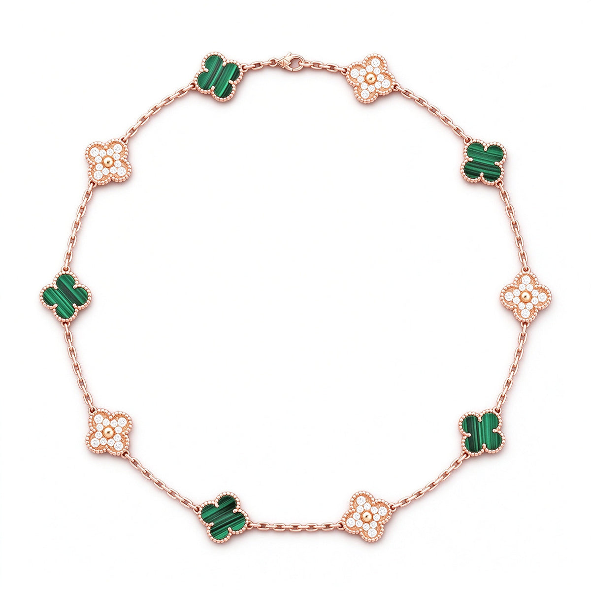 [OAKJURI Jewelry]CLOVER 10 MOTIFS MALACHITE DIAMOND NECKLACE