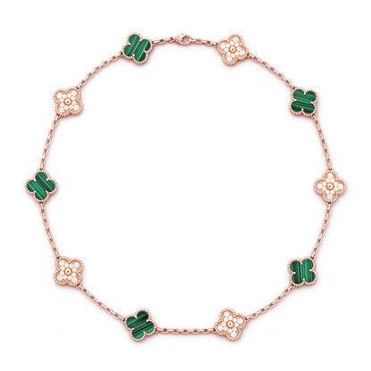 [OAKJURI Jewelry]CLOVER 10 MOTIFS MALACHITE DIAMOND NECKLACE