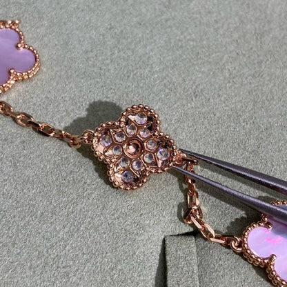[OAKJURI Jewelry]CLOVER 10 MOTIFS DIAMOND PINK MOP NECKLACE