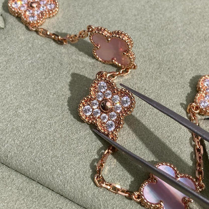 [OAKJURI Jewelry]CLOVER 10 MOTIFS DIAMOND PINK MOP NECKLACE