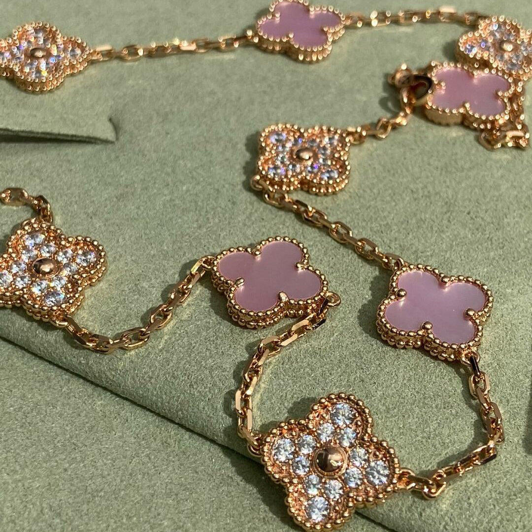 [OAKJURI Jewelry]CLOVER 10 MOTIFS DIAMOND PINK MOP NECKLACE