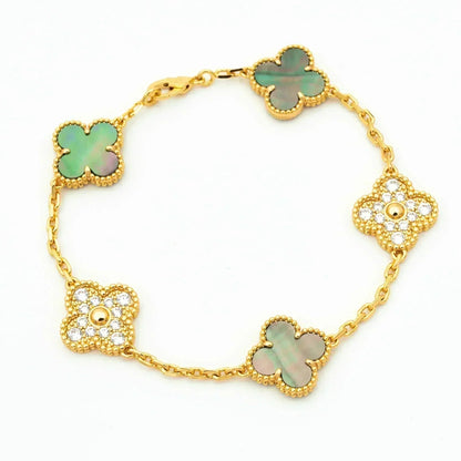 [OAKJURI Jewelry] CLOVER 5 MOTIF GRAY MOP BRACELET COLLECTION