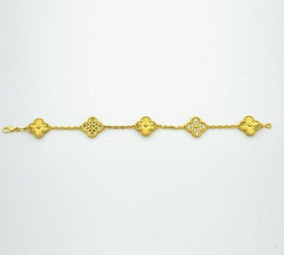 [OAKJURI Jewelry] CLASH & Clover Laser 5-Motif & LOVE Brushed Bracelet Stack Set