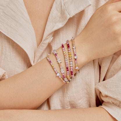 [Lumi Jewellery]Radiant Colorful Round Cut Tennis Bracelet