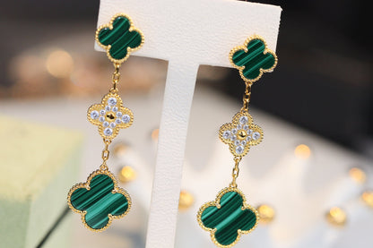[OAKJURI Jewelry]CLOVER EARRINGS GOLD MALACHITE DIAMOND 3 MOTIF