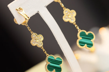 [OAKJURI Jewelry]CLOVER EARRINGS GOLD MALACHITE DIAMOND 3 MOTIF