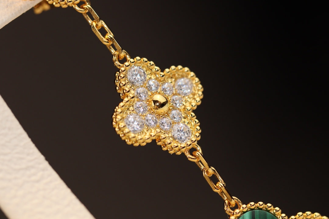 [OAKJURI Jewelry]CLOVER EARRINGS GOLD MALACHITE DIAMOND 3 MOTIF