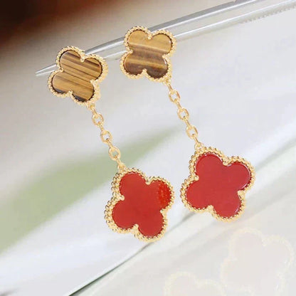 [OAKJURI Jewelry]CLOVER  2 MOTIF  TIGER EYE CARNELIAN EARRINGS