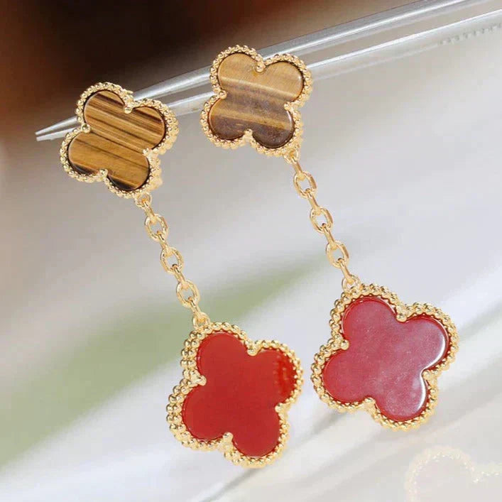 [OAKJURI Jewelry]CLOVER  2 MOTIF  TIGER EYE CARNELIAN EARRINGS