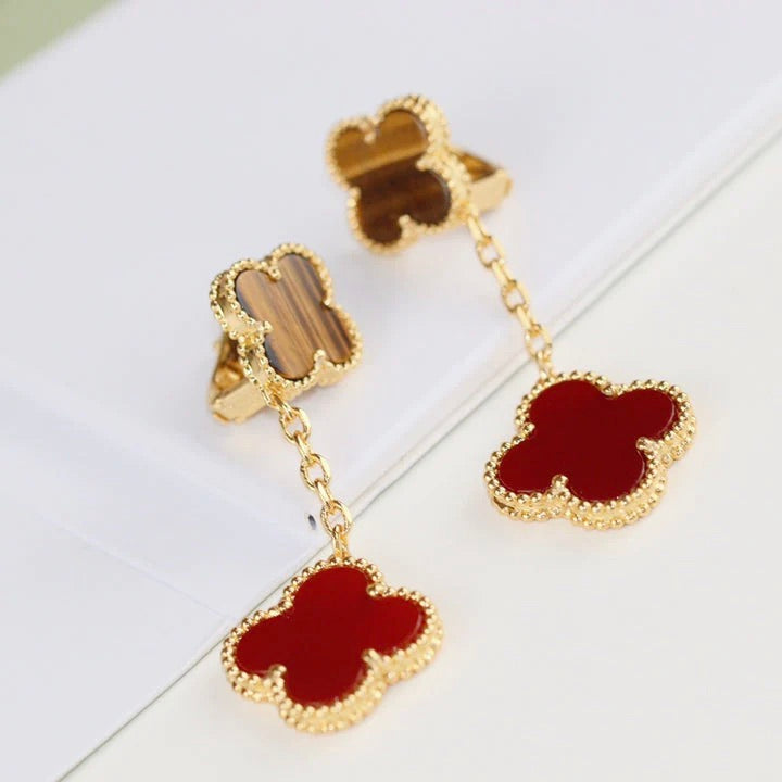 [OAKJURI Jewelry]CLOVER  2 MOTIF  TIGER EYE CARNELIAN EARRINGS