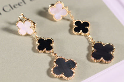 [OAKJURI Jewelry]CLOVER EARRINGS GOLD ONYX MOP 3 MOTIF