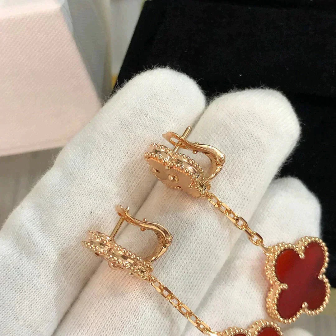 [OAKJURI Jewelry]CLOVER 2 MOTIF  LASER CARNELIAN EARRINGS