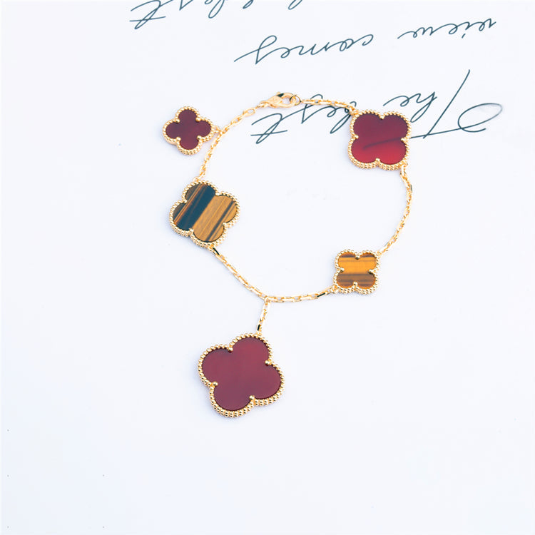 [OAKJURI Jewelry]CLOVER BRACELET 5 MOTIFS CARNELIAN TIGER EYE