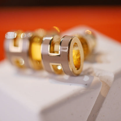 [OAKJURI Jewelry]MINI POP H GOLD EARRINGS GREY