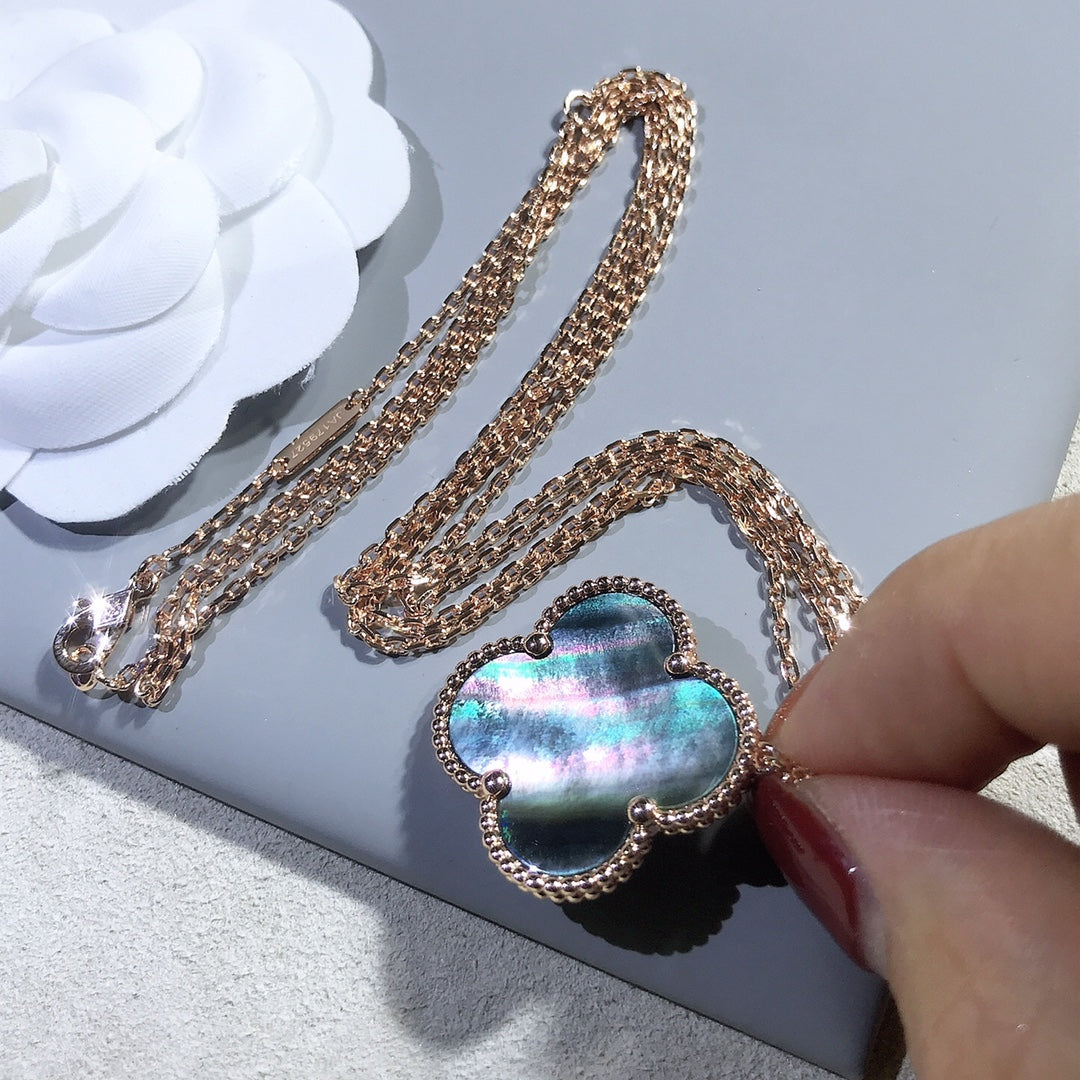 [OAKJURI Jewelry]CLOVER 25MM GOLD DARK MOP BIG CLOVER NECKLACE