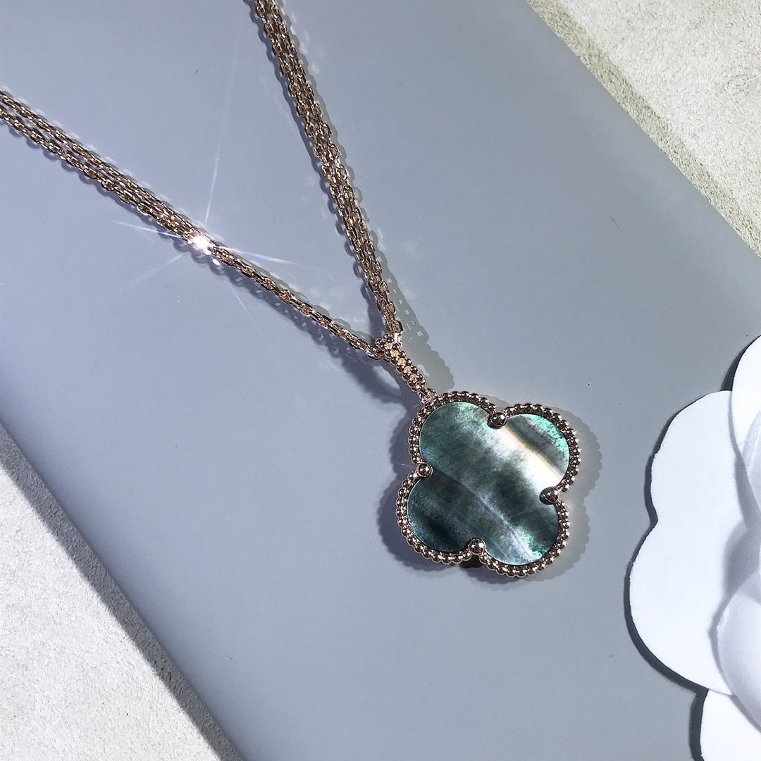 [OAKJURI Jewelry]CLOVER 25MM GOLD DARK MOP BIG CLOVER NECKLACE