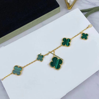[OAKJURI Jewelry]MAGIC CLOVER MALACHITE GOLD BRACELET 5 MOTIFS