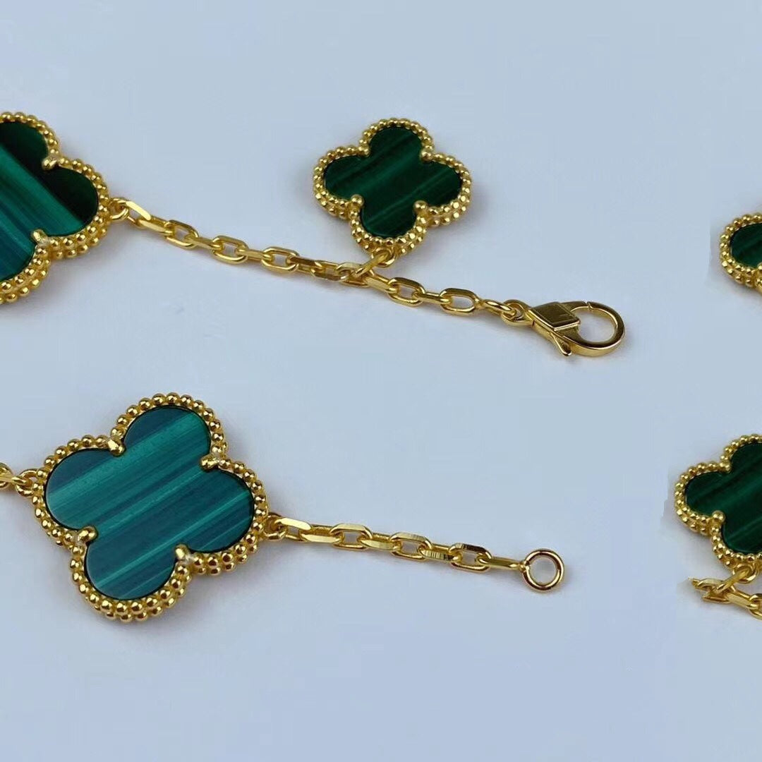 [OAKJURI Jewelry]MAGIC CLOVER MALACHITE GOLD BRACELET 5 MOTIFS