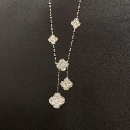 [OAKJURI Jewelry]CLOVER 5 MOTIFS SILVER DIAMONDS NECKLACE
