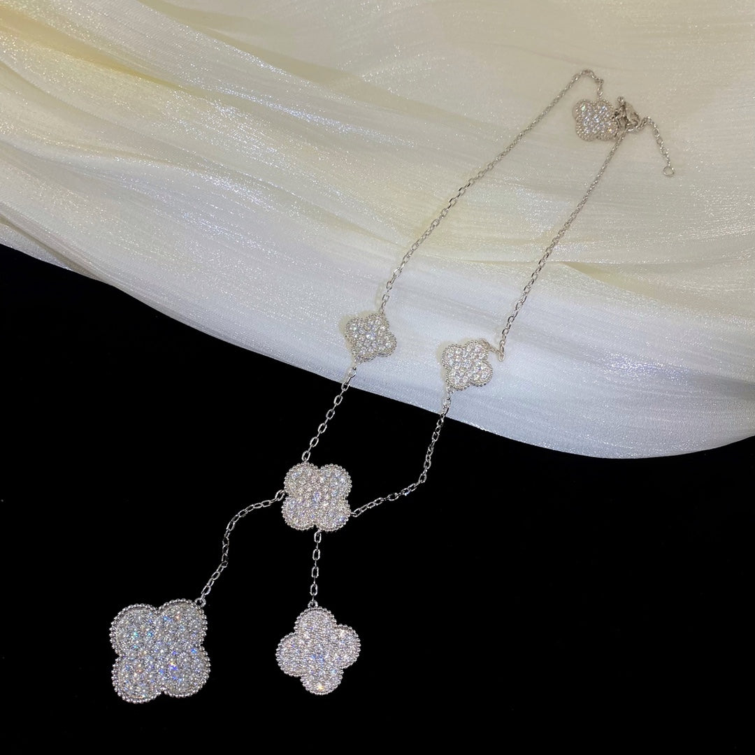 [OAKJURI Jewelry]CLOVER 5 MOTIFS SILVER DIAMONDS NECKLACE