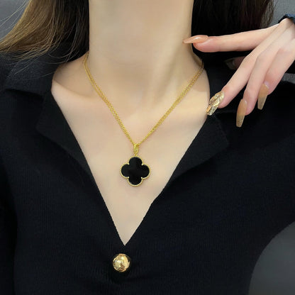 [OAKJURI Jewelry]CLOVER 25MM NECKLACE GOLD ONYX