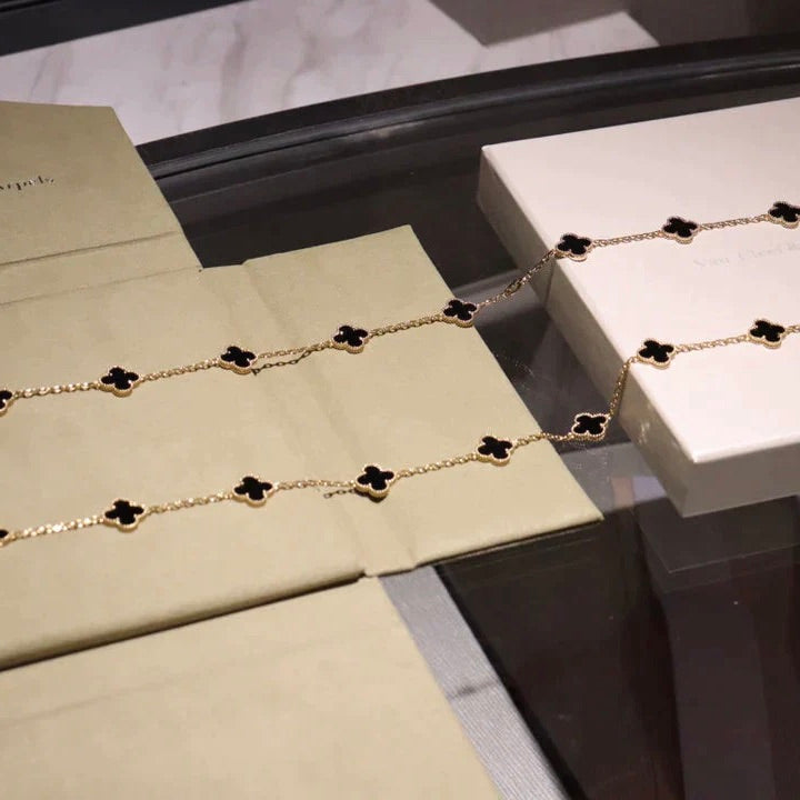 [OAKJURI Jewelry]CLOVER 20 MOTIFS ONYX NECKLACE