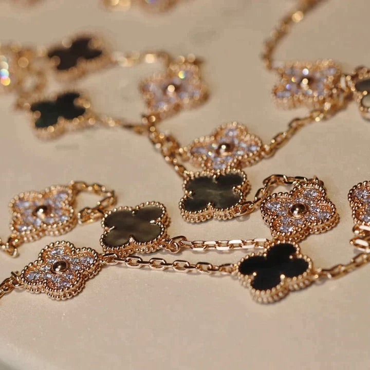 [OAKJURI Jewelry]CLOVER 20 MOTIFS DARK MOP DIAMOND  NECKLACE