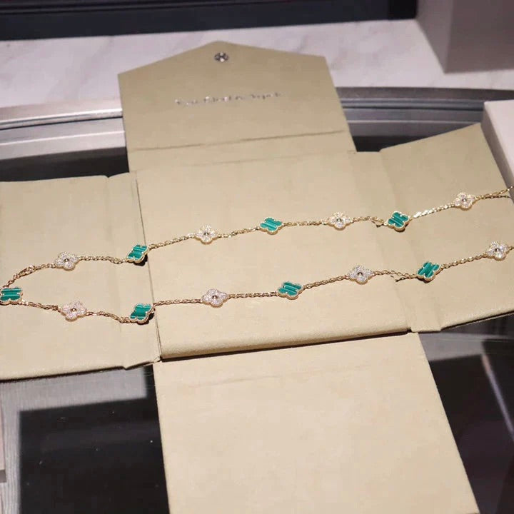 [OAKJURI Jewelry]CLOVER 20 MOTIFS MALACHITE DIAMOND NECKLACE