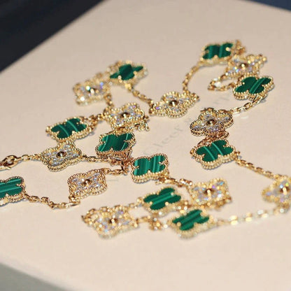 [OAKJURI Jewelry]CLOVER 20 MOTIFS MALACHITE DIAMOND NECKLACE