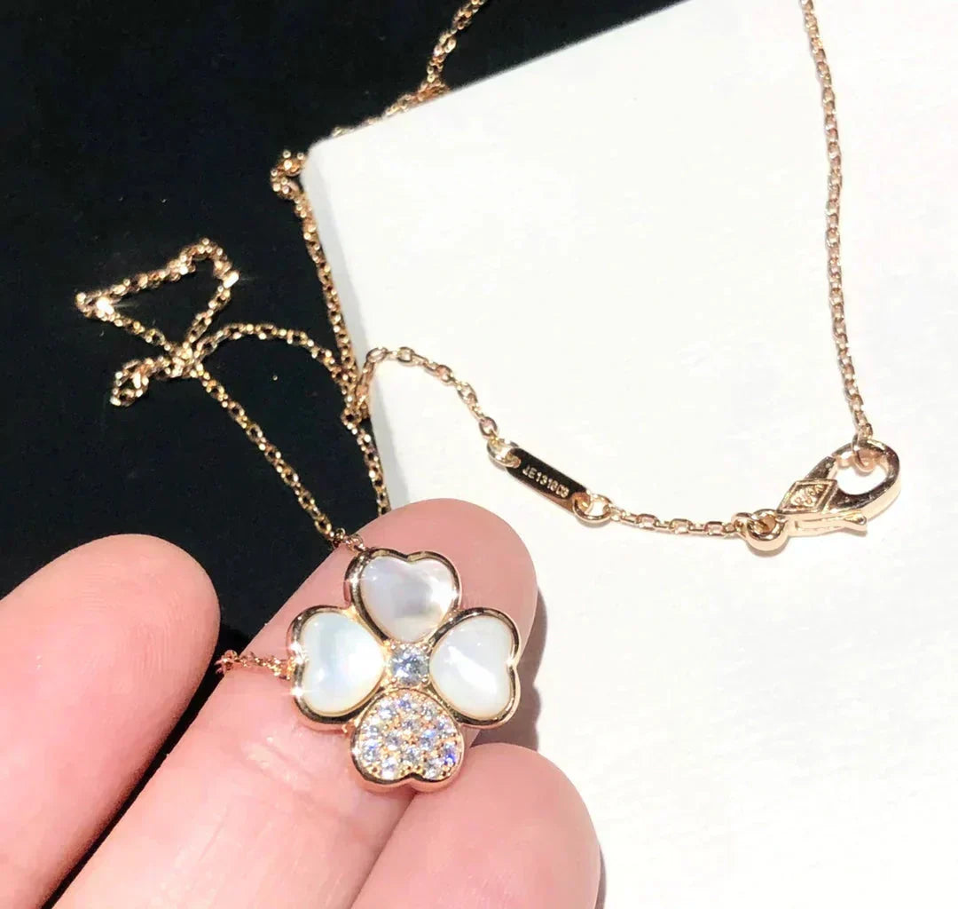 [OAKJURI Jewelry]CLOVER MOP DIAMOND ROSE GOLD NECKLACE