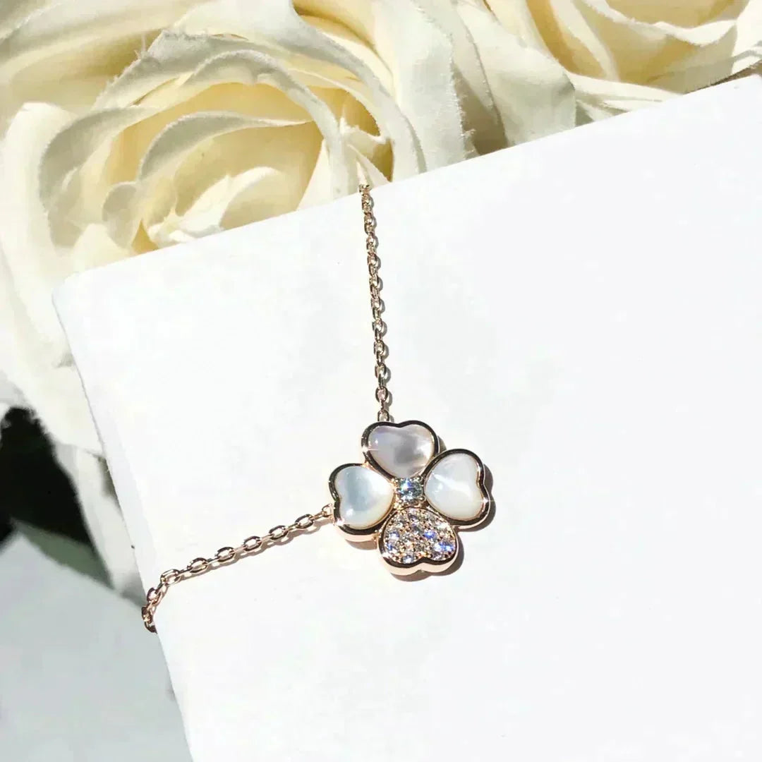 [OAKJURI Jewelry]CLOVER MOP DIAMOND ROSE GOLD NECKLACE