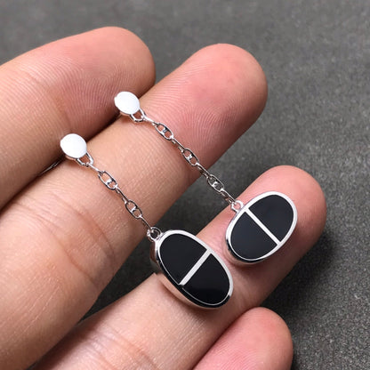 [OAKJURI Jewelry]CHAINE VERSO BLACK CERAMIC SILVER EARRINGS