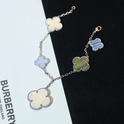 [OAKJURI Jewelry]CLOVER BRACELET 5 MOTIFS MOP CHALCEDONY SILVER