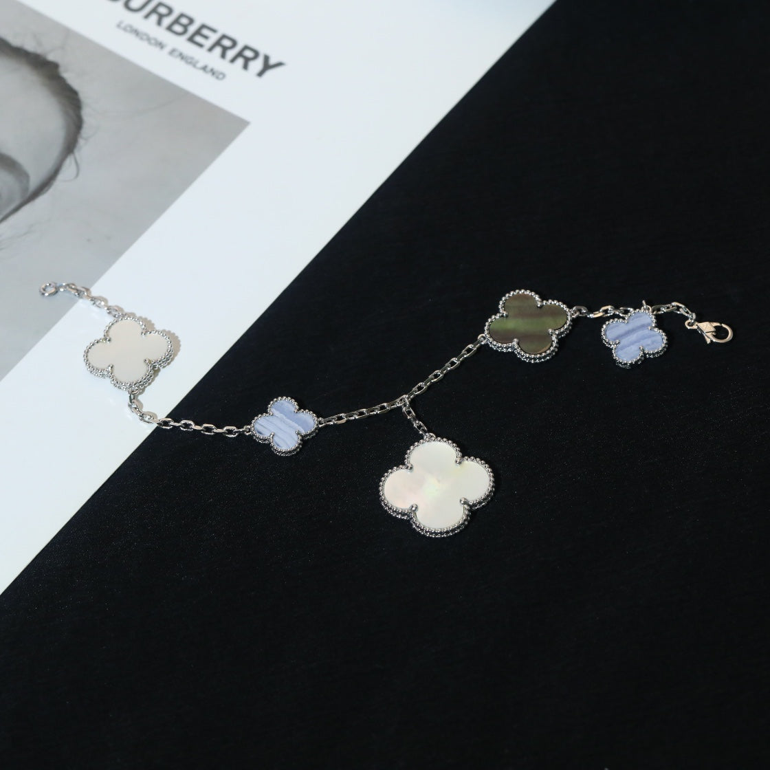 [OAKJURI Jewelry]CLOVER BRACELET 5 MOTIFS MOP CHALCEDONY SILVER