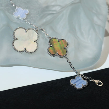 [OAKJURI Jewelry]CLOVER BRACELET 5 MOTIFS MOP CHALCEDONY SILVER