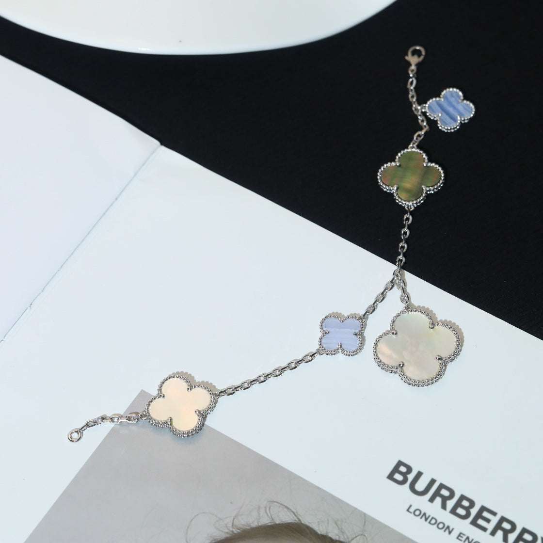 [OAKJURI Jewelry]CLOVER BRACELET 5 MOTIFS MOP CHALCEDONY SILVER