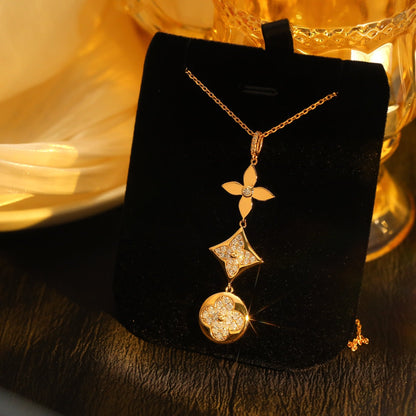 [OAKJURI Jewelry]STAR AND SUN DIAMOND PINK GOLD NECKLACE