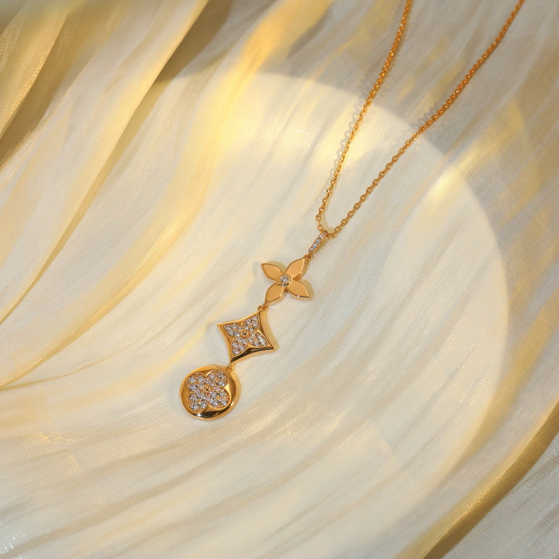 [OAKJURI Jewelry]STAR AND SUN DIAMOND PINK GOLD NECKLACE