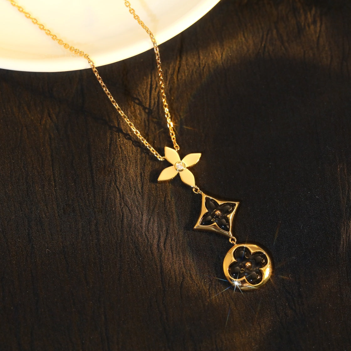 [OAKJURI Jewelry]STAR AND SUN ONYX PINK GOLD NECKLACE