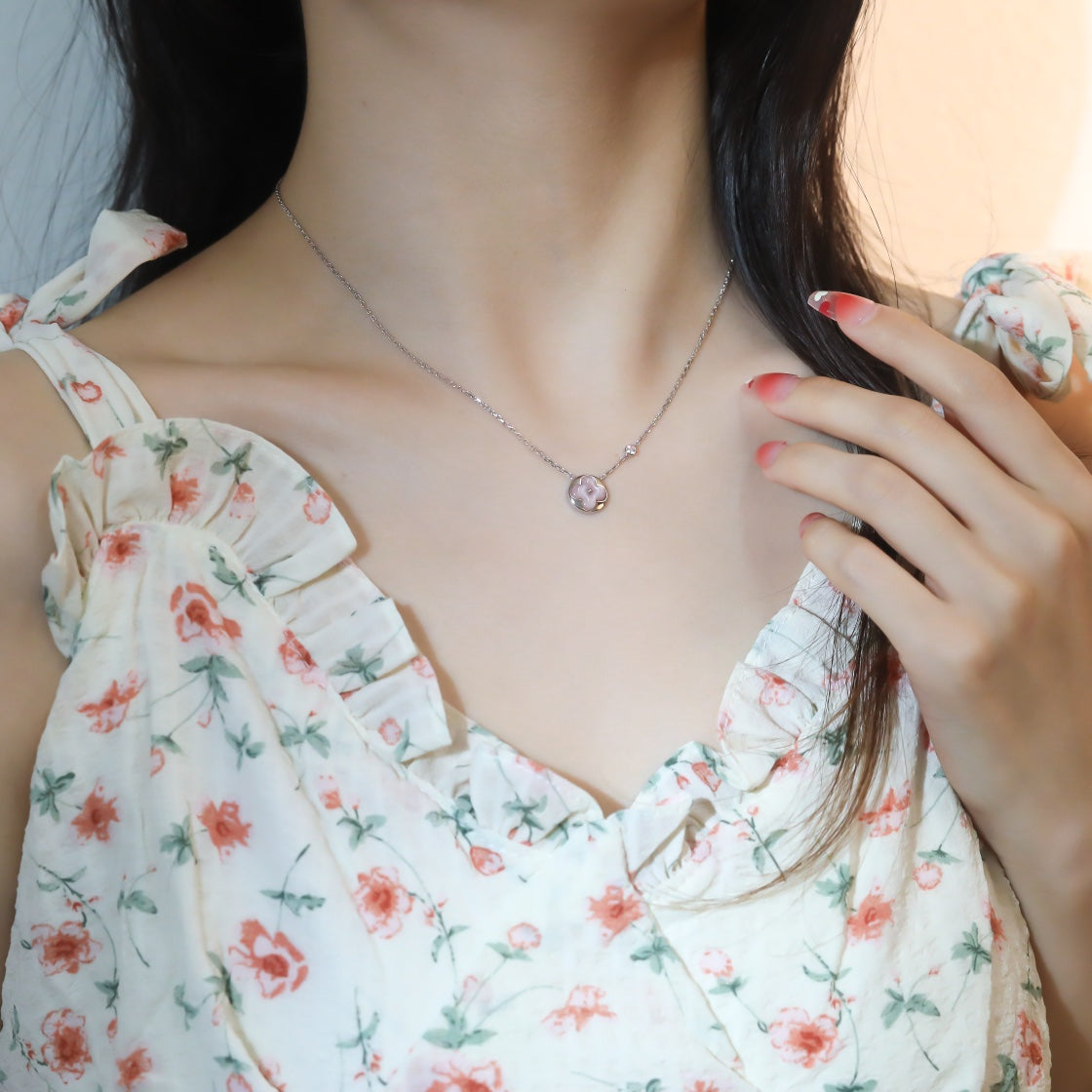 [OAKJURI Jewelry]SUN PEDANT PINK GOLD 1 DIAMOND NECKLACE