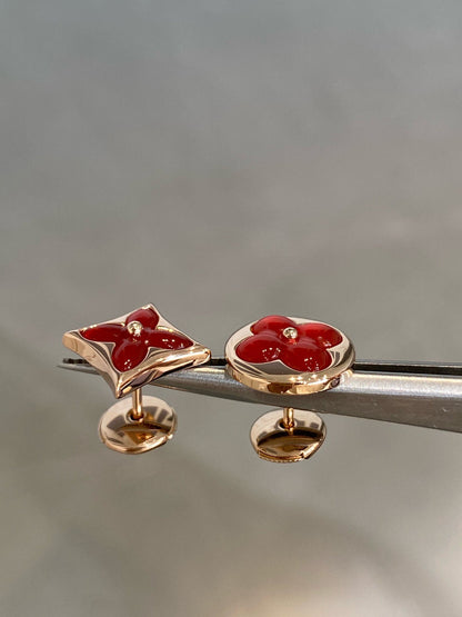 [OAKJURI Jewelry]STAR AND SUN PINK GOLD CARNELIAN STUD EARRINGS