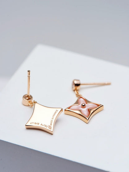 [OAKJURI Jewelry]DOUBLE STAR PINK GOLD MOP DROP EARRINGS